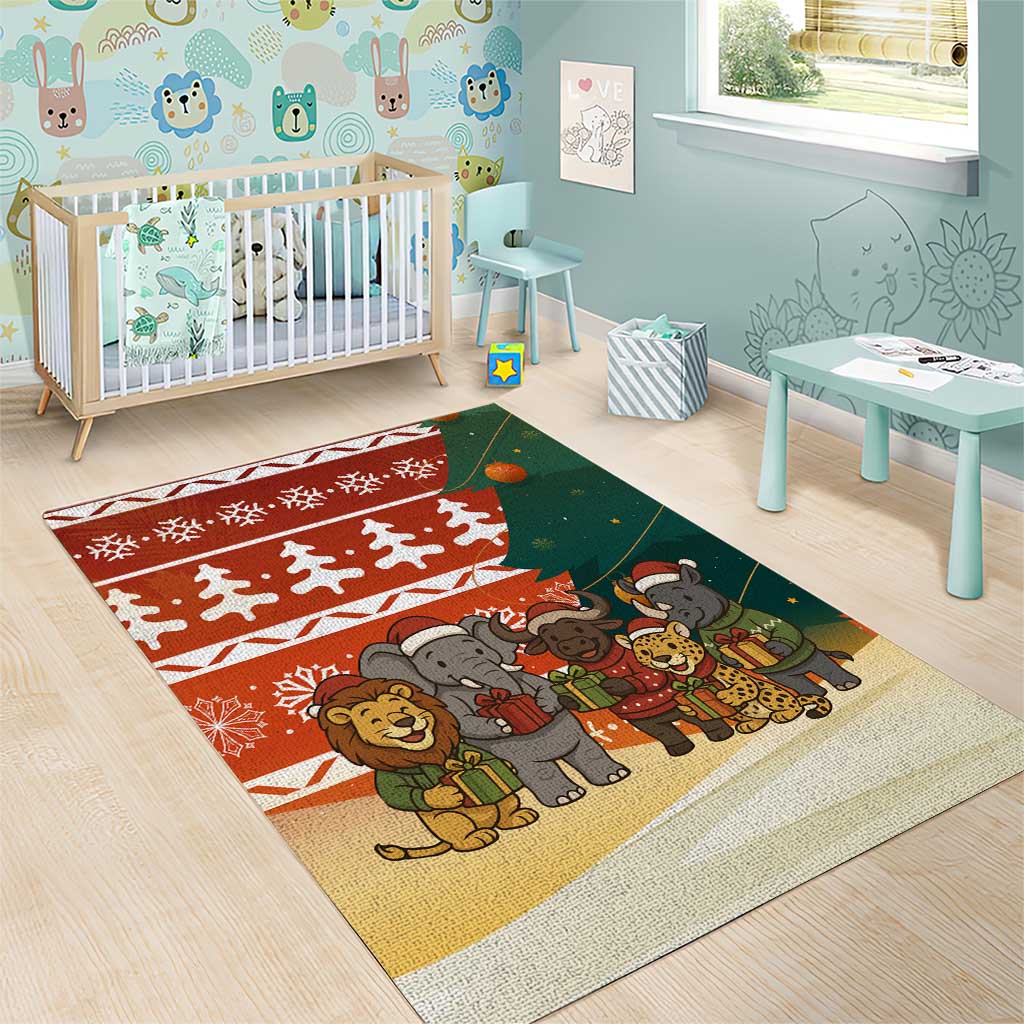 Zambia Christmas Area Rug with African Animals Tree Snowflakes and National Emblem Design - Wonder Print Shop