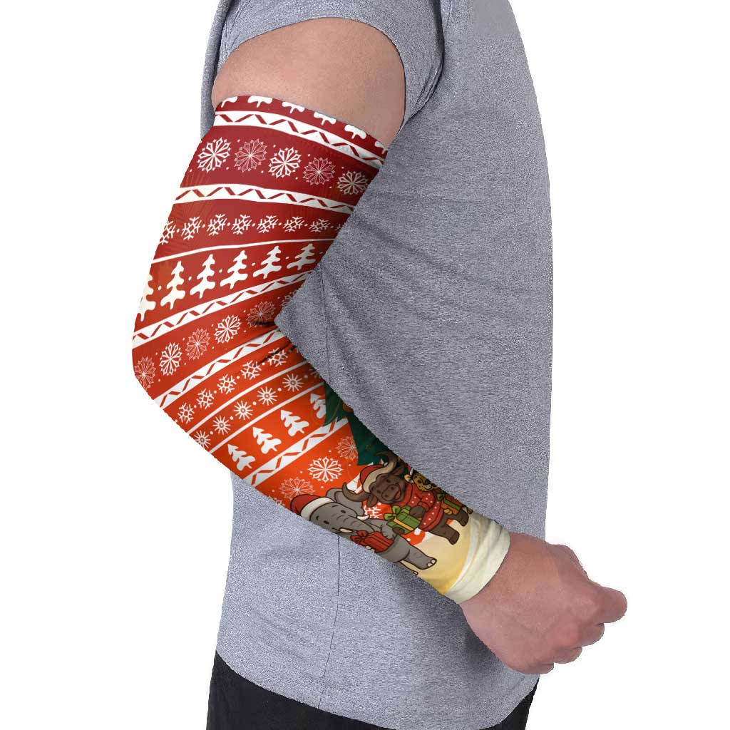 Zambia Christmas Arm Sleeves with African Animals Tree Snowflakes and National Emblem Design - Wonder Print Shop
