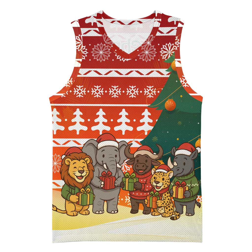 Zambia Christmas Basketball Jersey with African Animals Tree Snowflakes and National Emblem Design - Wonder Print Shop