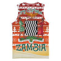 Zambia Christmas Basketball Jersey with African Animals Tree Snowflakes and National Emblem Design - Wonder Print Shop