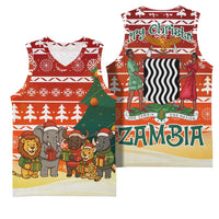 Zambia Christmas Basketball Jersey with African Animals Tree Snowflakes and National Emblem Design - Wonder Print Shop
