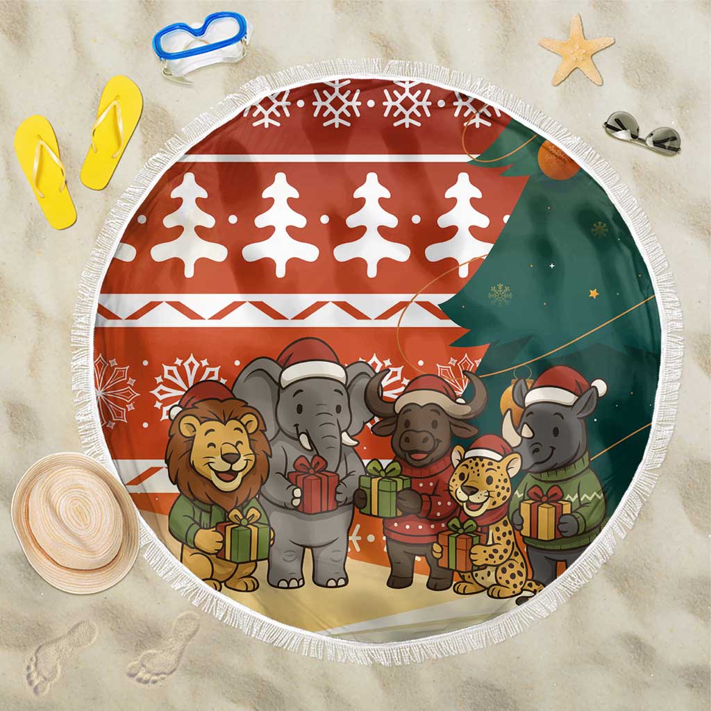 Zambia Christmas Beach Blanket with African Animals Tree Snowflakes and National Emblem Design - Wonder Print Shop