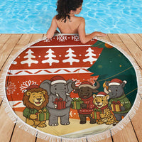 Zambia Christmas Beach Blanket with African Animals Tree Snowflakes and National Emblem Design - Wonder Print Shop