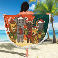 Zambia Christmas Beach Blanket with African Animals Tree Snowflakes and National Emblem Design - Wonder Print Shop