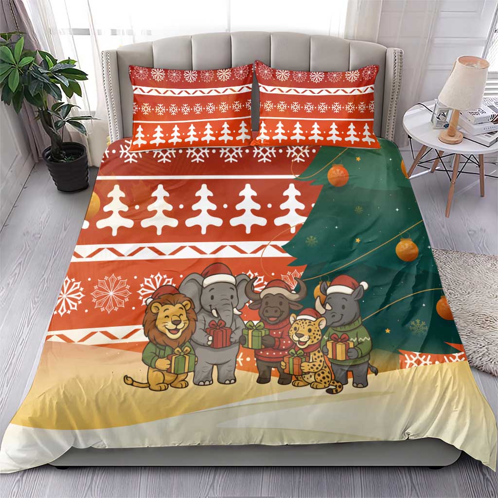 Zambia Christmas Bedding Set with African Animals Tree Snowflakes and National Emblem Design - Wonder Print Shop