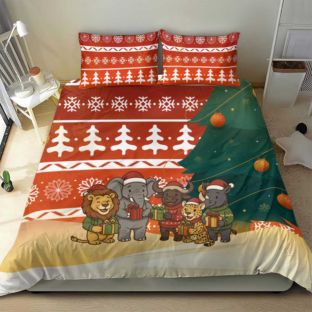 Zambia Christmas Bedding Set with African Animals Tree Snowflakes and National Emblem Design - Wonder Print Shop