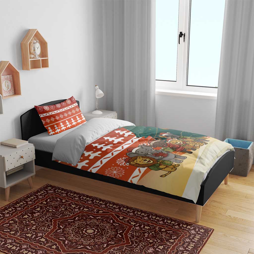 Zambia Christmas Bedding Set with African Animals Tree Snowflakes and National Emblem Design - Wonder Print Shop