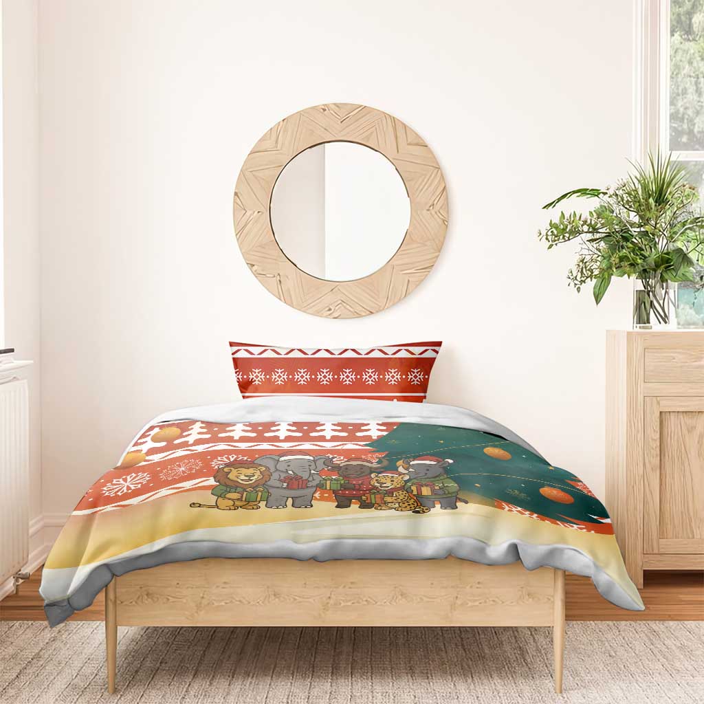 Zambia Christmas Bedding Set with African Animals Tree Snowflakes and National Emblem Design - Wonder Print Shop