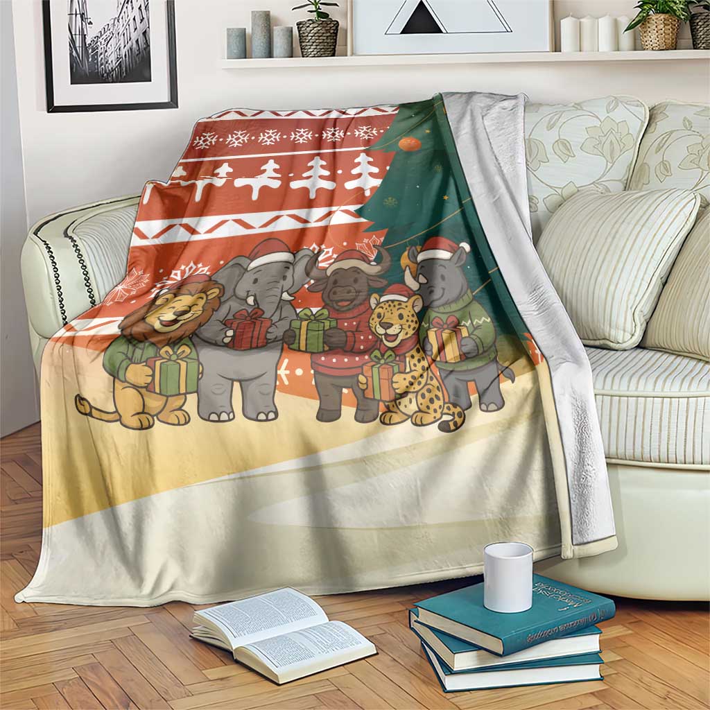 Zambia Christmas Blanket with African Animals Tree Snowflakes and National Emblem Design - Wonder Print Shop