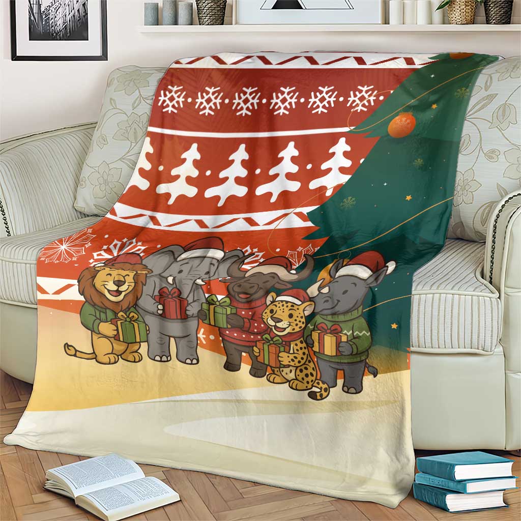 Zambia Christmas Blanket with African Animals Tree Snowflakes and National Emblem Design - Wonder Print Shop