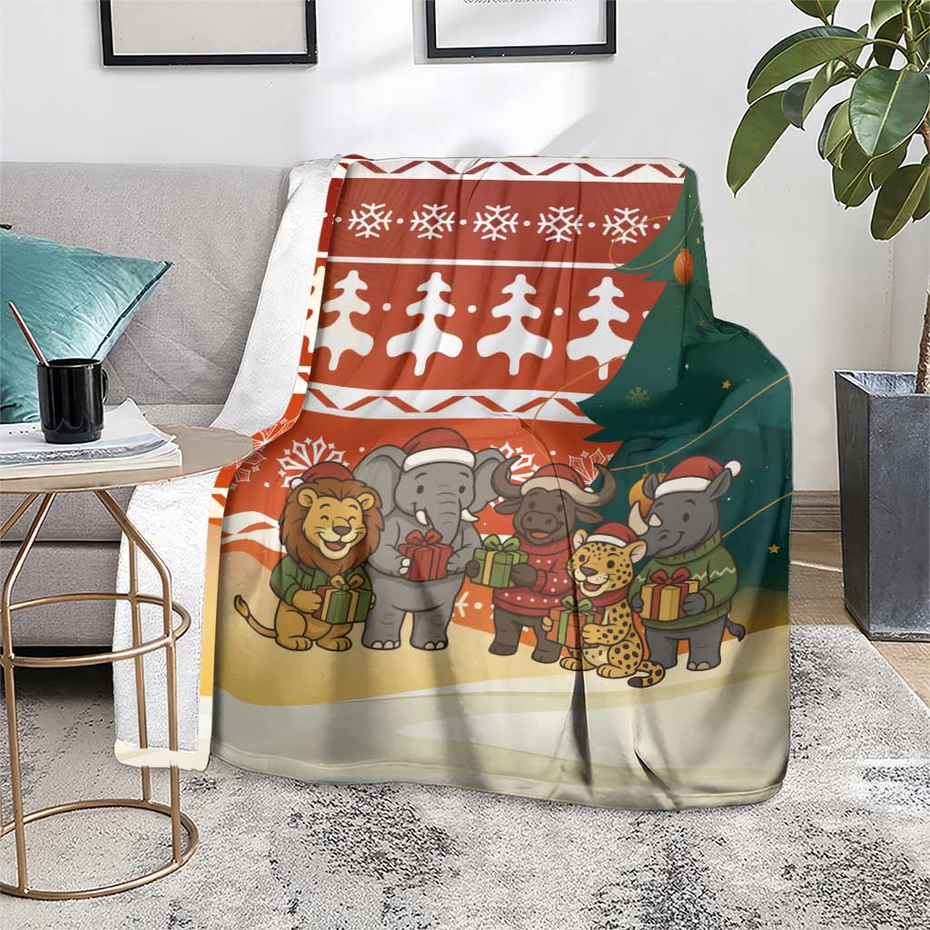 Zambia Christmas Blanket with African Animals Tree Snowflakes and National Emblem Design - Wonder Print Shop