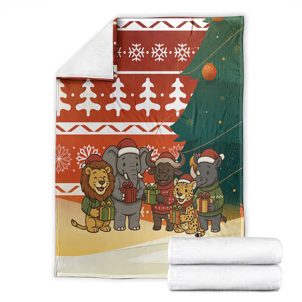 Zambia Christmas Blanket with African Animals Tree Snowflakes and National Emblem Design - Wonder Print Shop