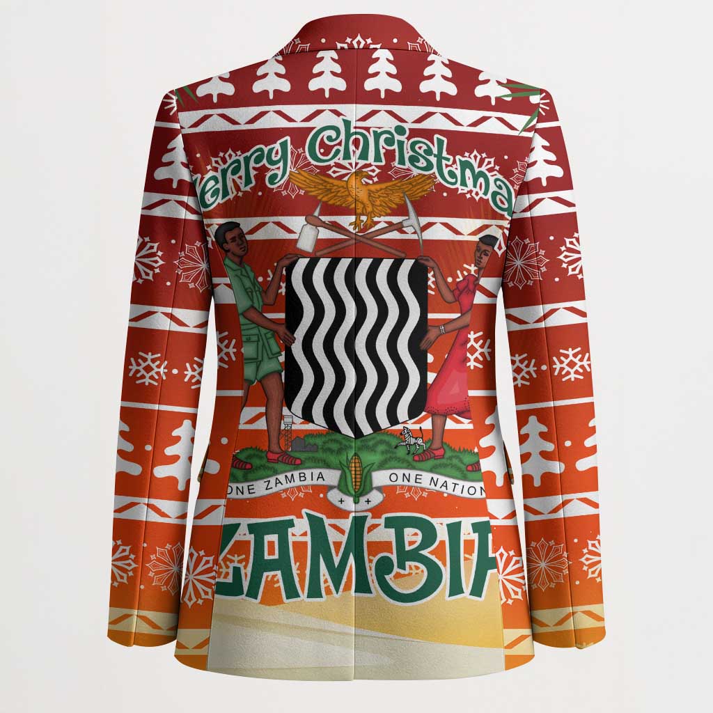 Zambia Christmas Blazer with African Animals Tree Snowflakes and National Emblem Design - Wonder Print Shop