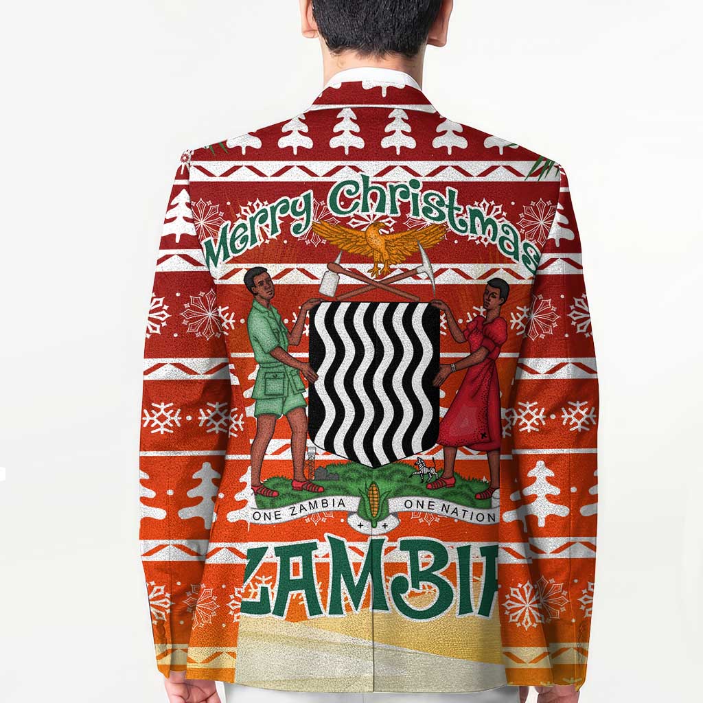 Zambia Christmas Blazer with African Animals Tree Snowflakes and National Emblem Design - Wonder Print Shop