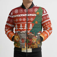 Zambia Christmas Bomber Puffer Jacket with African Animals Tree Snowflakes and National Emblem Design - Wonder Print Shop