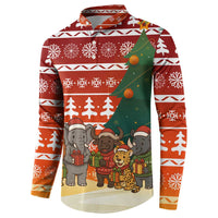 Zambia Christmas Button Sweatshirt with African Animals Tree Snowflakes and National Emblem Design - Wonder Print Shop