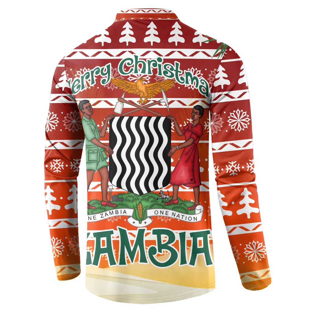 Zambia Christmas Button Sweatshirt with African Animals Tree Snowflakes and National Emblem Design - Wonder Print Shop