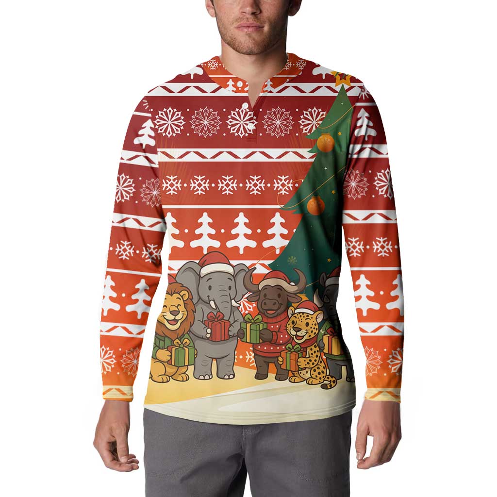 Zambia Christmas Button Sweatshirt with African Animals Tree Snowflakes and National Emblem Design - Wonder Print Shop
