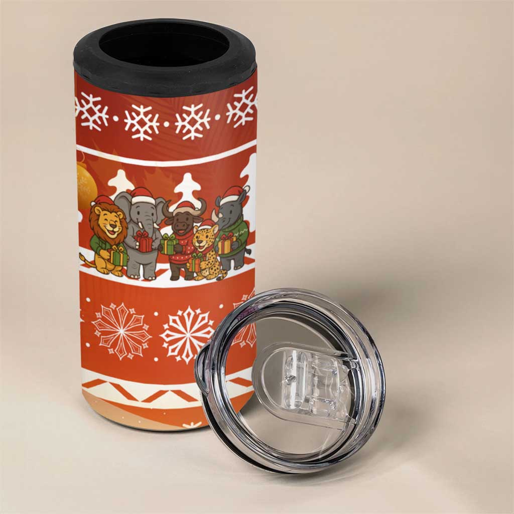 Zambia Christmas 4 in 1 Can Cooler Tumbler with African Animals Tree Snowflakes and National Emblem Design - Wonder Print Shop