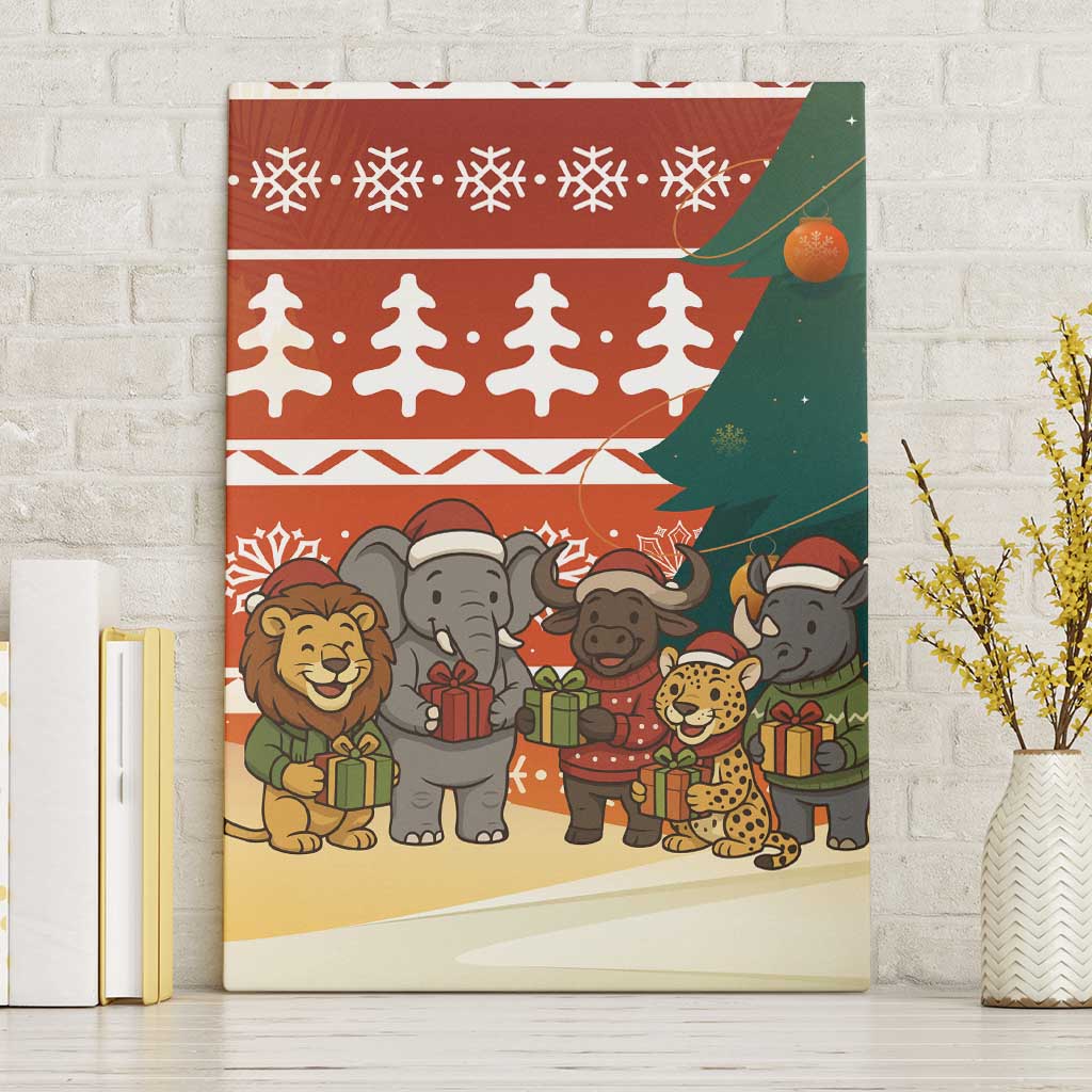 Zambia Christmas Canvas Wall Art with African Animals Tree Snowflakes and National Emblem Design - Wonder Print Shop