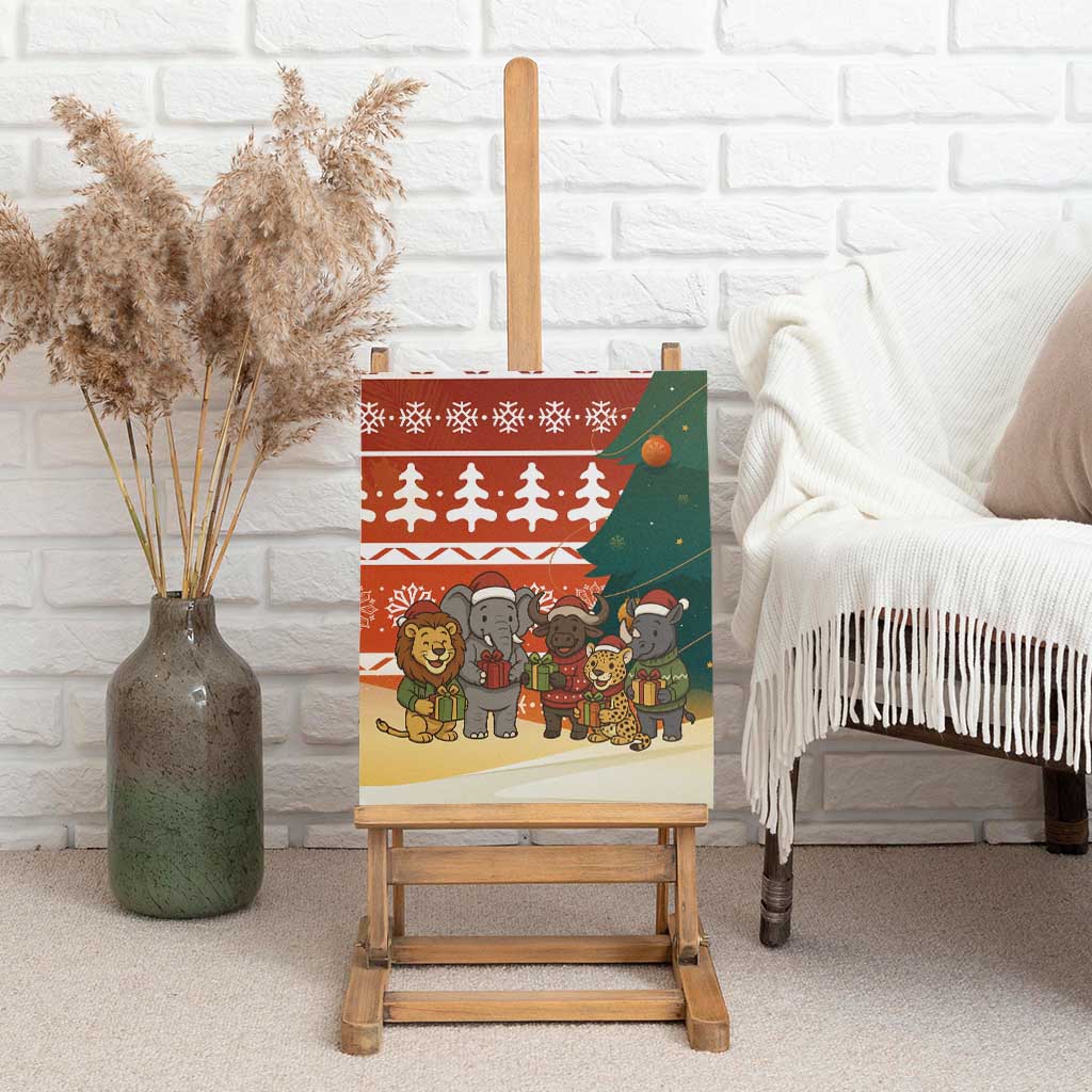 Zambia Christmas Canvas Wall Art with African Animals Tree Snowflakes and National Emblem Design - Wonder Print Shop