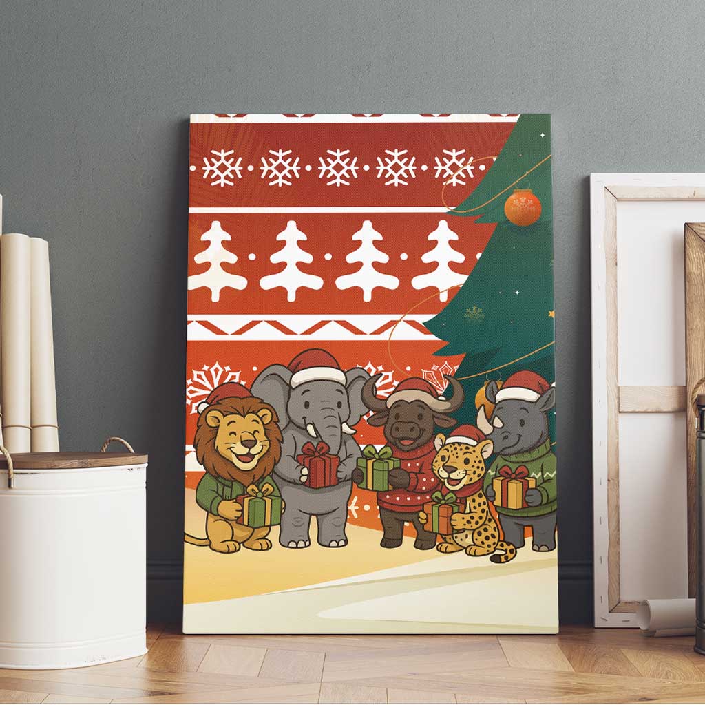 Zambia Christmas Canvas Wall Art with African Animals Tree Snowflakes and National Emblem Design - Wonder Print Shop