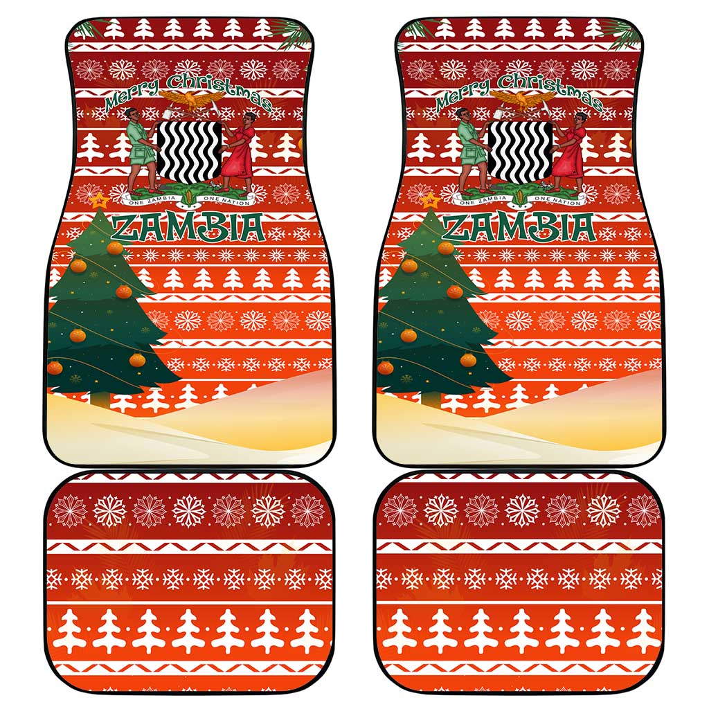 Zambia Christmas Car Mats with African Animals Tree Snowflakes and National Emblem Design - Wonder Print Shop