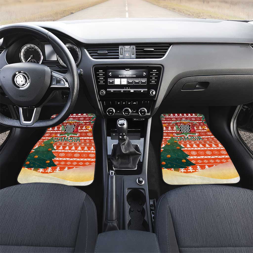 Zambia Christmas Car Mats with African Animals Tree Snowflakes and National Emblem Design - Wonder Print Shop