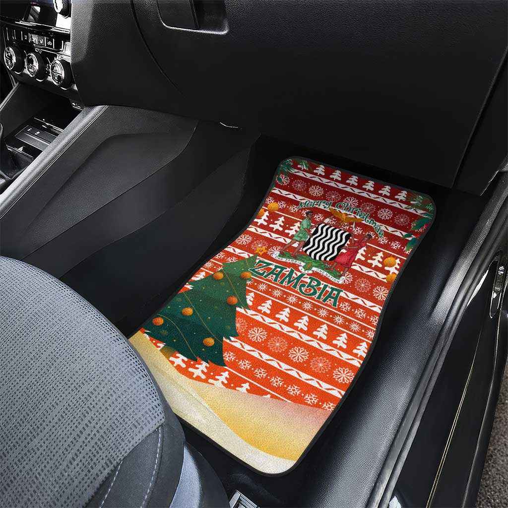 Zambia Christmas Car Mats with African Animals Tree Snowflakes and National Emblem Design - Wonder Print Shop
