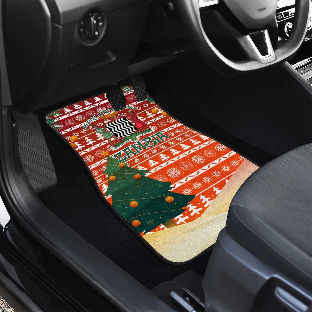 Zambia Christmas Car Mats with African Animals Tree Snowflakes and National Emblem Design - Wonder Print Shop