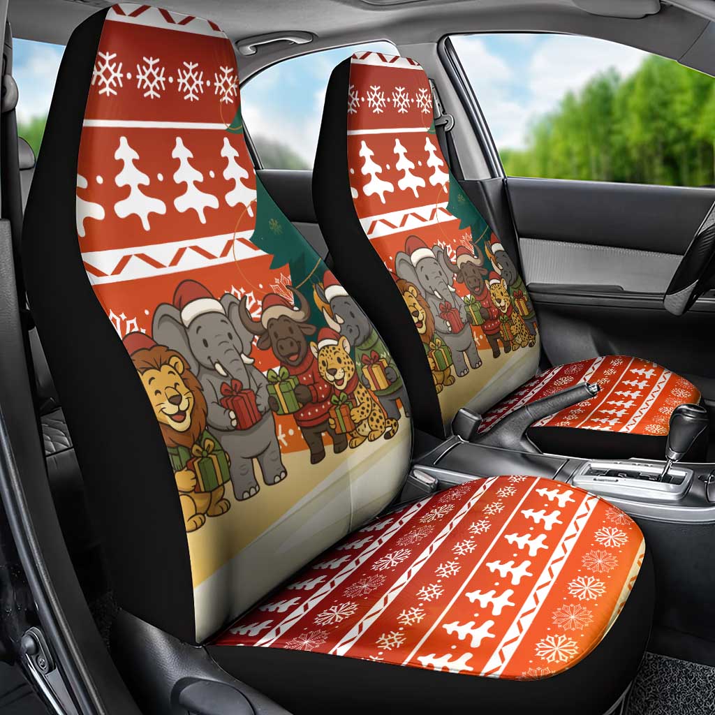 Zambia Christmas Car Seat Cover with African Animals Tree Snowflakes and National Emblem Design - Wonder Print Shop