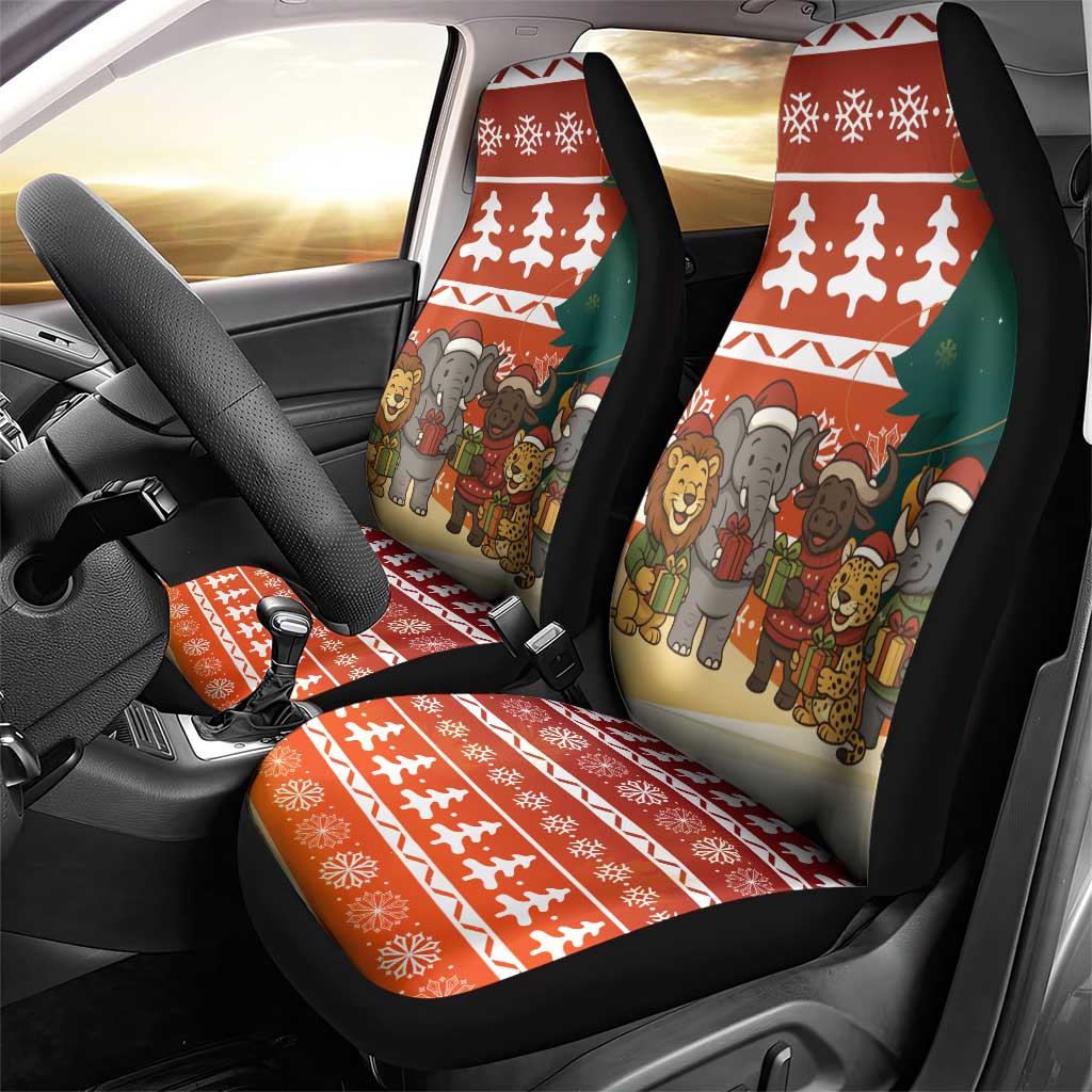 Zambia Christmas Car Seat Cover with African Animals Tree Snowflakes and National Emblem Design - Wonder Print Shop