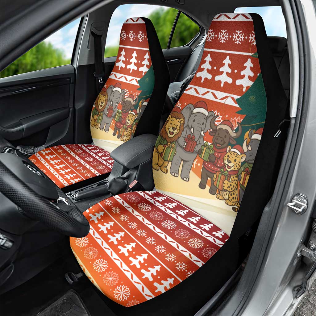 Zambia Christmas Car Seat Cover with African Animals Tree Snowflakes and National Emblem Design - Wonder Print Shop