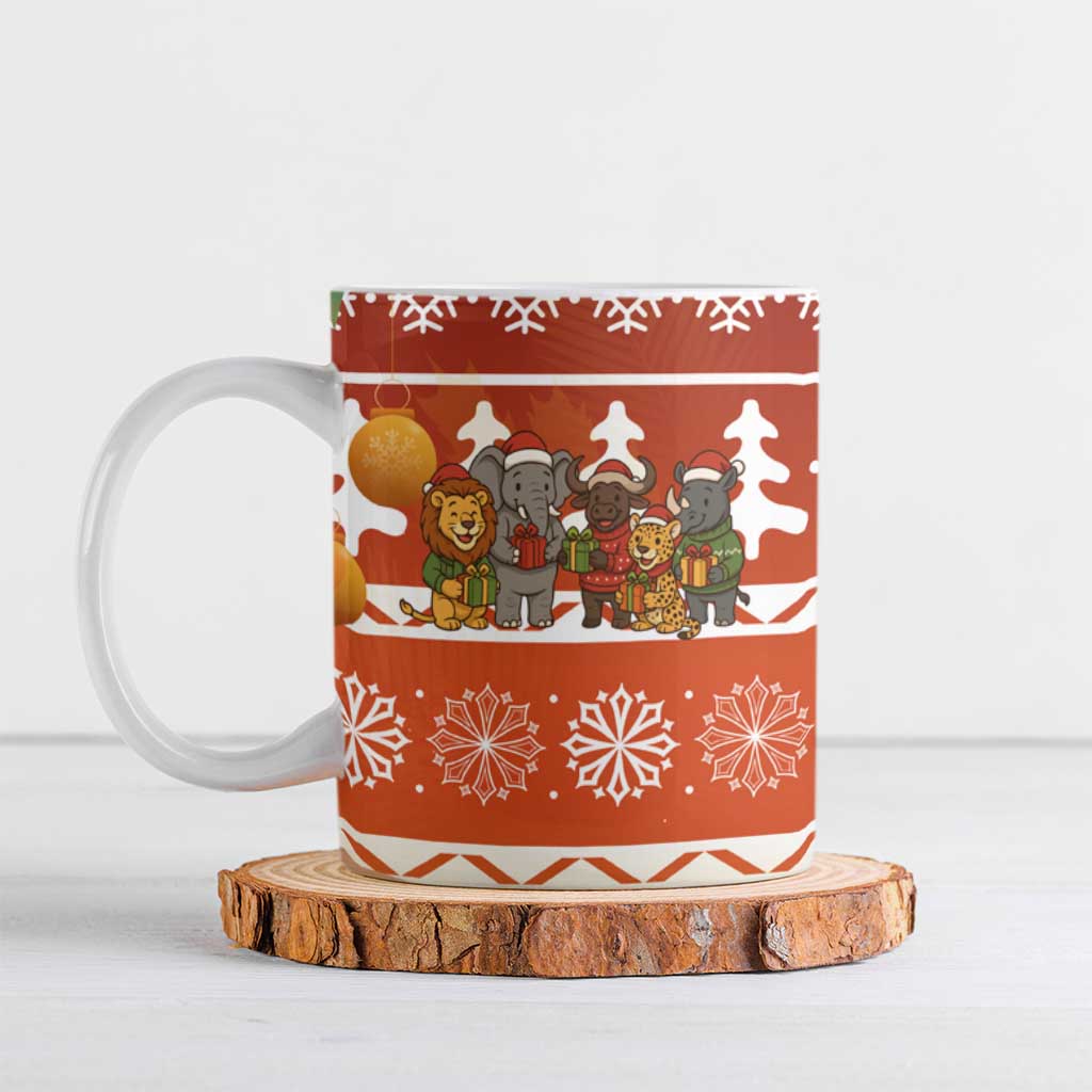 Zambia Christmas Ceramic Mug with African Animals Tree Snowflakes and National Emblem Design - Wonder Print Shop