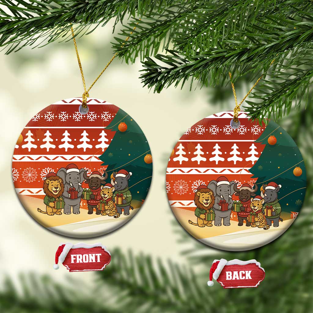 Zambia Christmas Ceramic Ornament with African Animals Tree Snowflakes and National Emblem Design - Wonder Print Shop