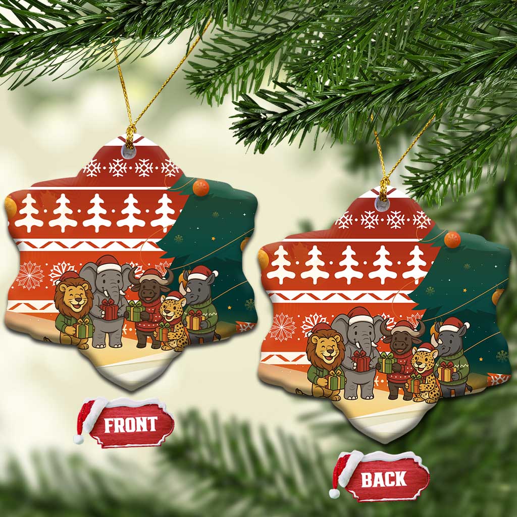 Zambia Christmas Ceramic Ornament with African Animals Tree Snowflakes and National Emblem Design - Wonder Print Shop