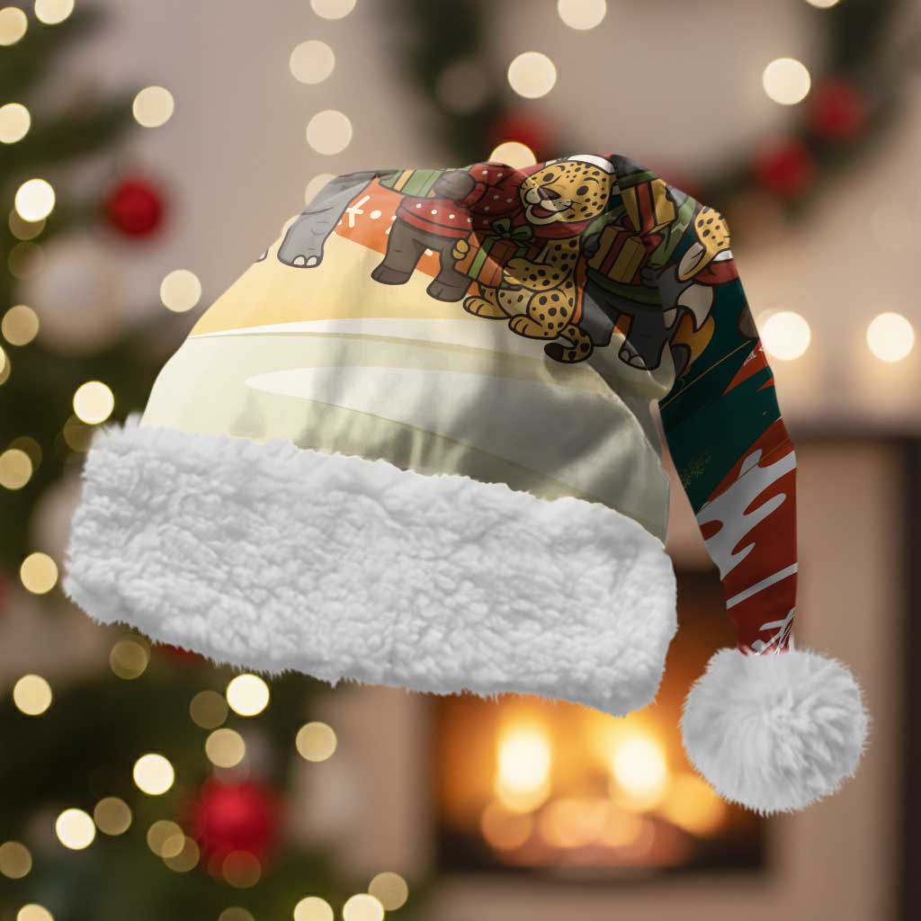 Zambia Christmas Santa Hat with African Animals Tree Snowflakes and National Emblem Design - Wonder Print Shop
