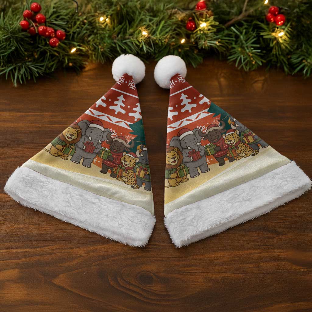 Zambia Christmas Santa Hat with African Animals Tree Snowflakes and National Emblem Design - Wonder Print Shop