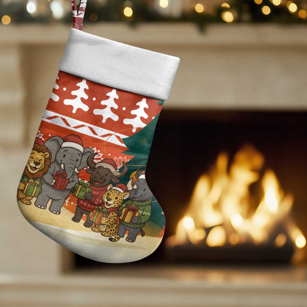 Zambia Christmas Stocking with African Animals Tree Snowflakes and National Emblem Design - Wonder Print Shop