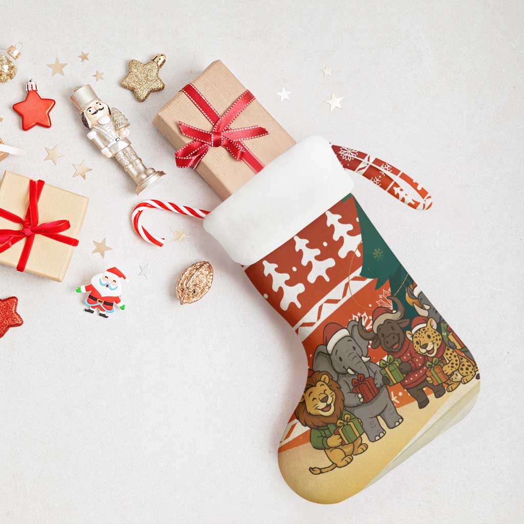 Zambia Christmas Stocking with African Animals Tree Snowflakes and National Emblem Design - Wonder Print Shop
