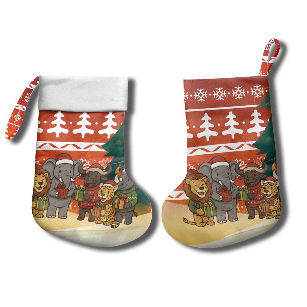 Zambia Christmas Stocking with African Animals Tree Snowflakes and National Emblem Design - Wonder Print Shop