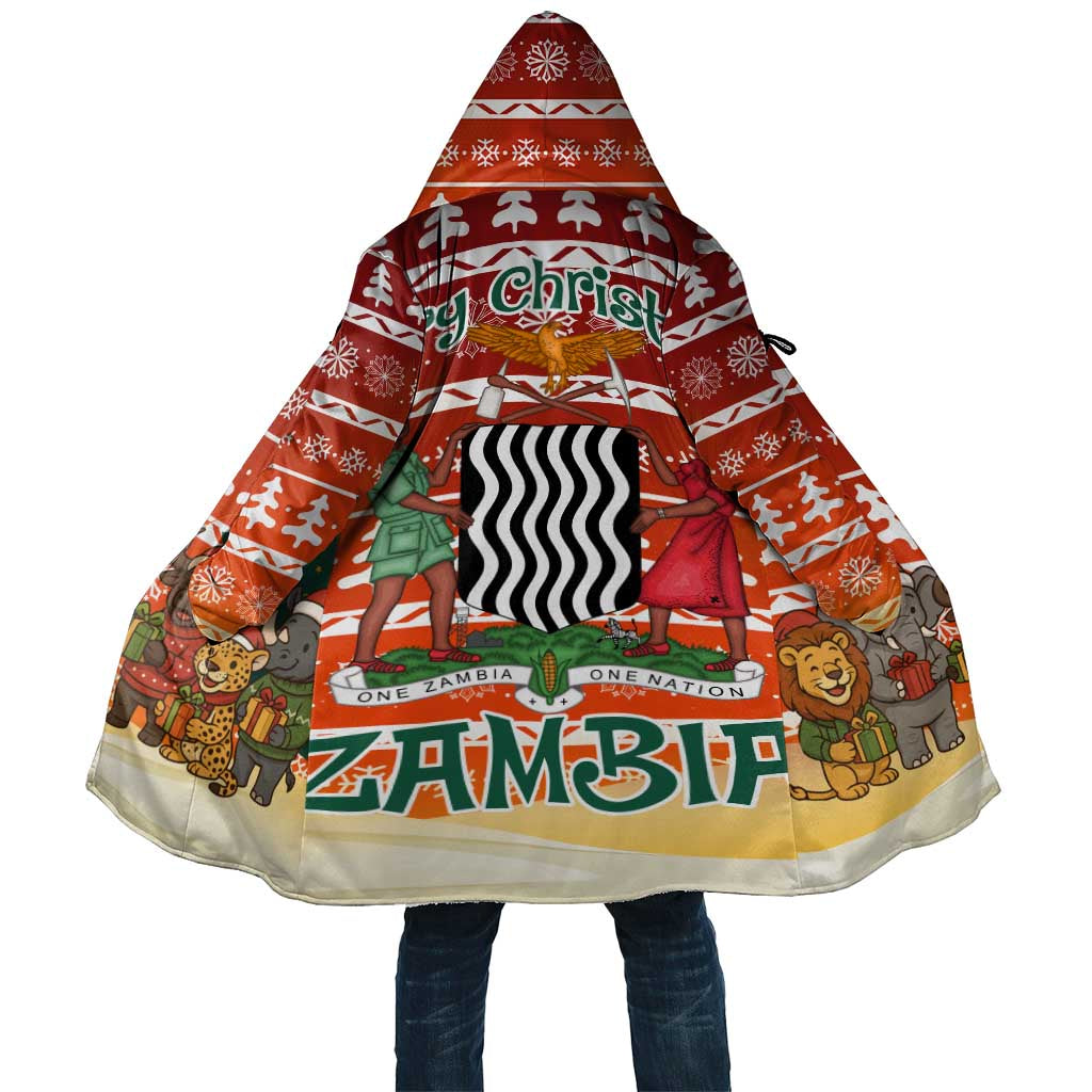 Zambia Christmas Cloak with African Animals Tree Snowflakes and National Emblem Design - Wonder Print Shop
