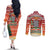 Zambia Christmas Couples Matching Off The Shoulder Long Sleeve Dress and Long Sleeve Button Shirt with African Animals Tree Snowflakes and National Emblem Design - Wonder Print Shop