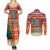 Zambia Christmas Couples Matching Summer Maxi Dress and Long Sleeve Button Shirt with African Animals Tree Snowflakes and National Emblem Design - Wonder Print Shop