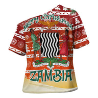 Zambia Christmas Cross Shoulder Shirt with African Animals Tree Snowflakes and National Emblem Design - Wonder Print Shop