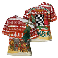 Zambia Christmas Cross Shoulder Shirt with African Animals Tree Snowflakes and National Emblem Design - Wonder Print Shop