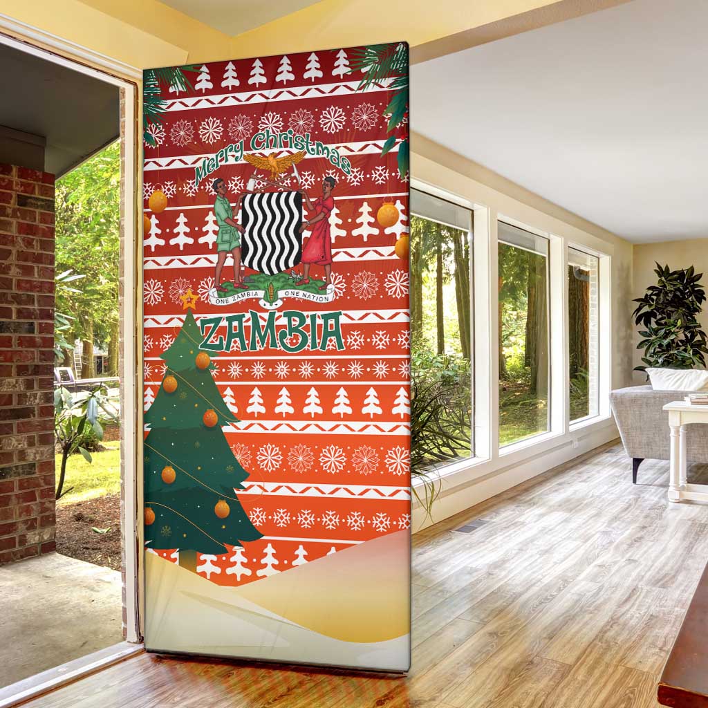 Zambia Christmas Door Cover with African Animals Tree Snowflakes and National Emblem Design - Wonder Print Shop