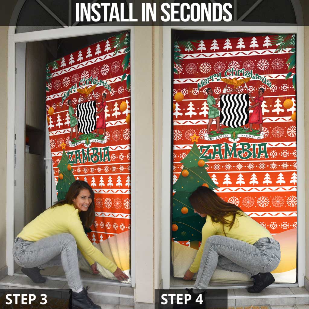 Zambia Christmas Door Cover with African Animals Tree Snowflakes and National Emblem Design - Wonder Print Shop