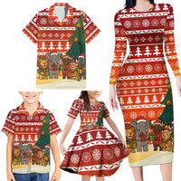 Zambia Christmas Family Matching Long Sleeve Bodycon Dress and Hawaiian Shirt with African Animals Tree Snowflakes and National Emblem Design - Wonder Print Shop