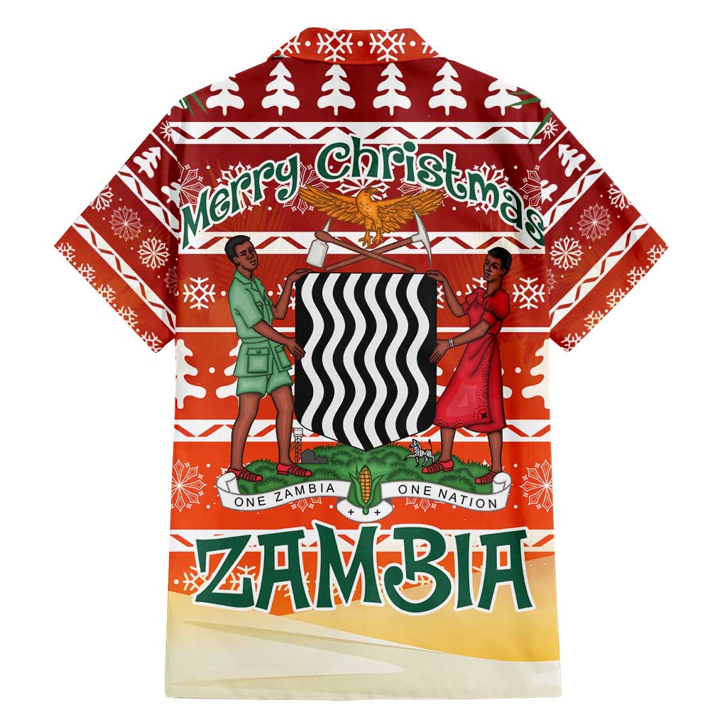 Zambia Christmas Family Matching Long Sleeve Bodycon Dress and Hawaiian Shirt with African Animals Tree Snowflakes and National Emblem Design - Wonder Print Shop